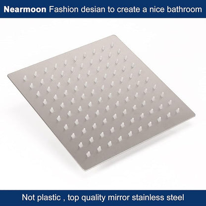 NearMoon Rain Shower Head With Shower Arm, Ceiling Mount Square Shower, Stainless Steel Ceiling Rainfall Showerhead- Waterfall Full Body Coverage (8 Inch, Brushed Nickel)