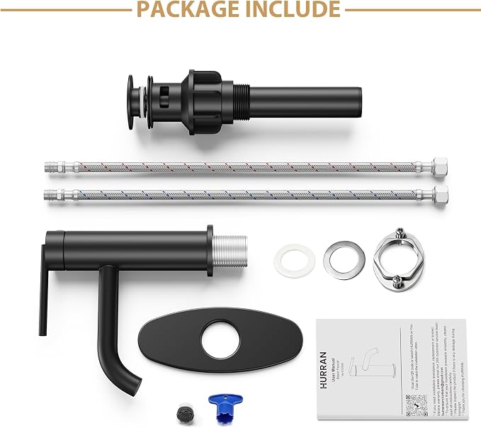 Black Bathroom Faucet for Single Handle,HURRAN Bathroom Faucet 1 Hole with Pop-up Drain and Deck,Fits 1 Hole or 3 Hole Installations for Vanity,Bathroom & RV