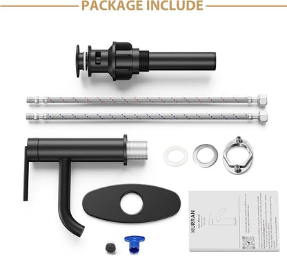 Black Bathroom Faucet for Single Handle,HURRAN Bathroom Faucet 1 Hole with Pop-up Drain and Deck,Fits 1 Hole or 3 Hole Installations for Vanity,Bathroom & RV