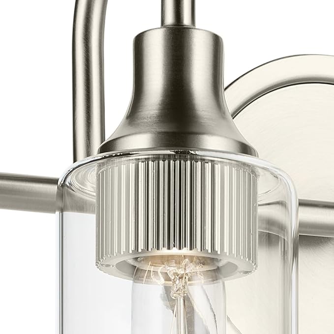 Kichler Kavi 12.5" 2-Light Vanity Light with Clear Glass in Brushed Nickel, Damp Rated, for Bathroom, Powder Room, Over a Mirror, (12.5" W x 10" H), 55210NI