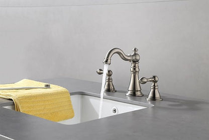 8 Inch Two-Handle Widespread Bathroom Faucet with Pop up Drain, Brushed Nickel Bathroom Sink Faucet 3 Hole,High Arc Swivel Spout Lavatory Faucet,F-8805-BN