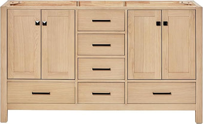 ARIEL Cambridge 60-inch Bathroom Vanity Base Cabinet,Solid Wood, 4 Soft Closing Doors, 6 Dovetail Drawers, White Oak