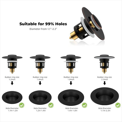 Hibbent 2 Pack All Metal Universal Bathroom Sink Stopper for 1.1''~2.3'' Basin, Pop Up Sink Drain Strainer, Brass Core Push Type Stopper, Stainless Steel Anti Clogging Drain Filter, Oil-Rubbed Bronze