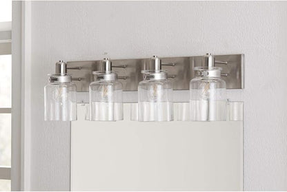Progress Lighting P300048-009 Calhoun Collection Clear Glass Farmhouse Bath Vanity Light, 4-Light, Brushed Nickel