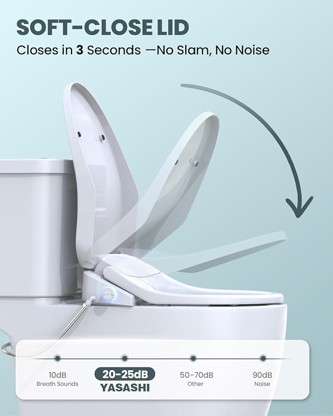 Electric Bidet Toilet Seat Elongated, Heated Toilet Seat with Instant Warm Water & Air Dryer, 6 Wash Modes, Dual Control, Self-Cleaning Nozzle, Soft-Close Lid, Night Light, Eco & Child Friendly