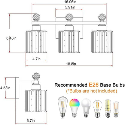 Lxybcce Bathroom Vanity Light Fixture 3-Light - Vanity Lights for Bathroom with Crystal Shade Gold Metal, Easy Install No Drilling Needed, Shadow-Free Illumination for Modern Bathroom Mirror Decor
