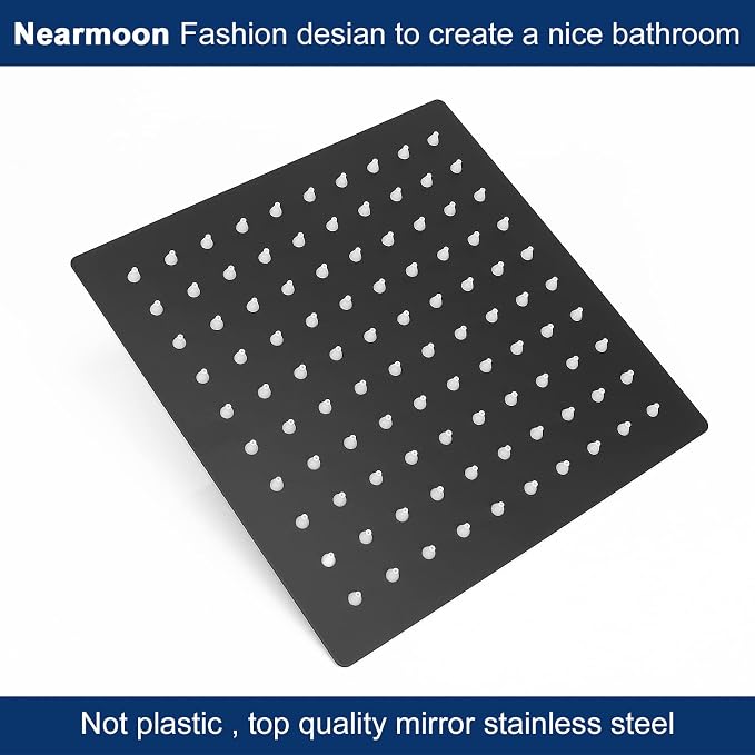 NearMoon Rain Shower Head With Shower Arm, Ceiling Mount Square Shower, Stainless Steel Ceiling Rainfall Showerhead- Waterfall Full Body Coverage (8 Inch, Matte Black)