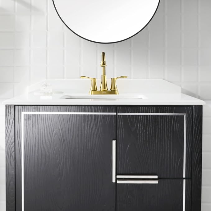 PARLOS Swivel Spout 2-Handle Bathroom Faucet Brushed Gold with Pop-up Drain & Supply Lines, Demeter 1362708