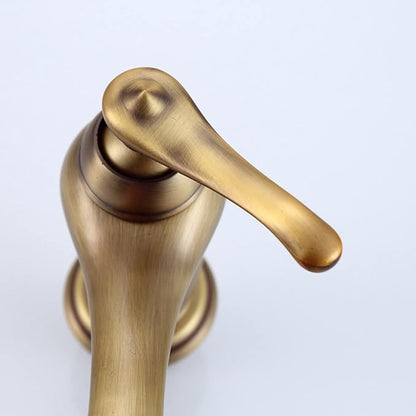 Vintage Bathroom Faucet, Antique Brass Sink, Hot and Cold Mixer Tap, Single Handle, Gold(Black A)