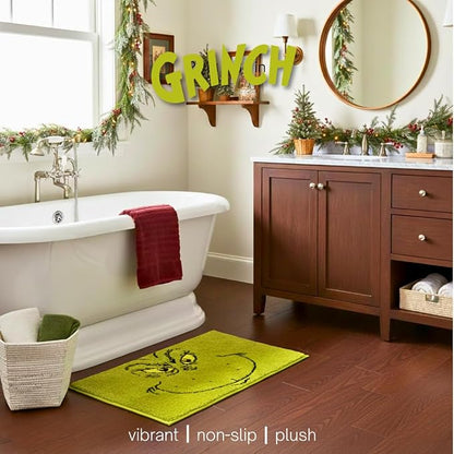 Collectibles Grinch by Dr. Seuss Holiday & Christmas Non Slip Plush Poly Knit Bathroom Mat Rug, 21x34, (Officially Licensed Product) by Franco