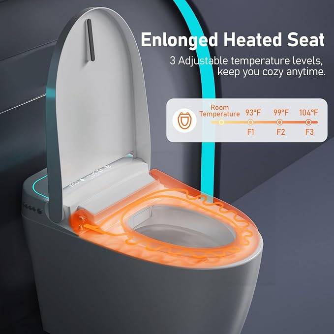 Glendan Smart Toilet Auto Flush: Off Seat Dual Flush One Piece Toilet, Elongated Heated Toilet Seat, Electric Toilets for Bathroom with Night Light, Remote, Pre Wet, Soft Close Seat&Lid, ADA Height