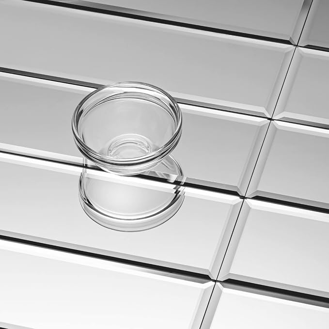 3" X 10" Glass Mirror Subway Backsplash Kitchen Bathroom Beveled Edge Brick Tile (Silver, 10 Tiles 2sq.ft)