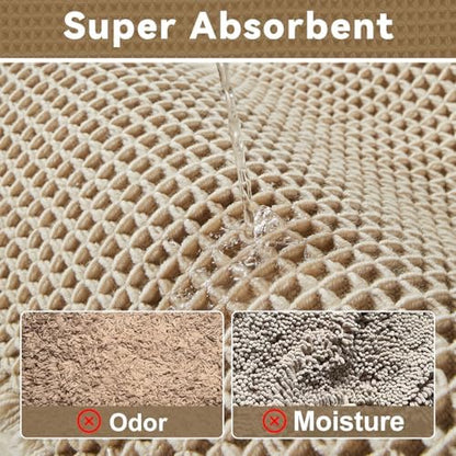 Triohero Waffle Runner Rug Bathroom, Long Boho Bath Mat, 24x72 Pale Beige
