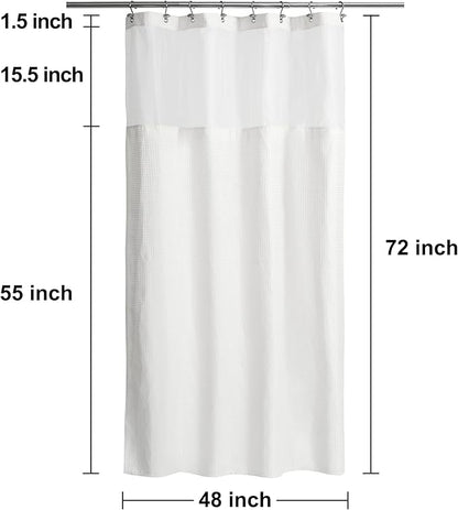 N&Y HOME 48 Inch Waffle Weave Shower Curtain with Snap-in Fabric Liner & 12 Metal Hooks Set - 48" x 72" Shower Stall Size, Hotel Style & Mesh Top Window, Machine Washable - White, 48x72