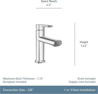 Moen Meena Matte Black One-Handle Single Hole Modern Bathroom Sink Faucet with Optional Deckplate and Drain Assembly, 84794BL