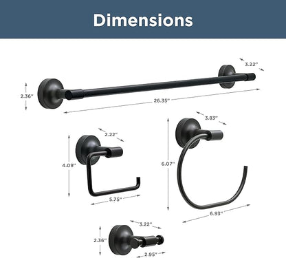 Franklin Brass Voisin (4-Pack) Bathroom Set Matte Black 24" Towel Bar Rack, Toilet Paper Holder, Hand Towel Holder, Hook | Bathroom Accessory Set Towel Holder Hardware Set VOI64-MB