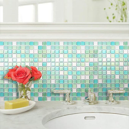 HyFanStr Peel and Stick Backsplash 3D Mosaic Tile Stickers Wall Sticker Home Decor for Kitchen Bathroom Pack of 4 (9.29"x9.29", Light Green)