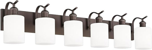 Modern 6-Light Vanity Fixture with Frosted Glass, Wall Mount Over Mirror, Oil Rubbed Bronze,VL01ORBW-6