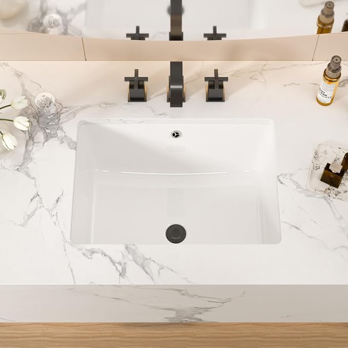 White Ceramic 20"x15" Undermount Bathroom Lavatory Sink | Rectangle under counter white bathroom vessel sink for bathroom
