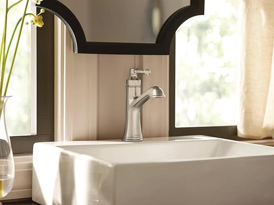 Moen 6803BN Dartmoor Single Handle Bathroom Sink Faucet with Optional Deckplate, Brushed Nickel, 1 Count (Pack of 1)