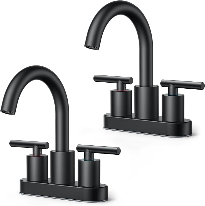 FORIOUS 2 Pack Matte Black Bathroom Faucet Centerset, 4" Commercial Faucets | 4 Inch Black Bathroom Faucet Centerset, 4 In Black Matte Bathroom Sink Faucet for Rv, Bulk, Wholesale, New construction