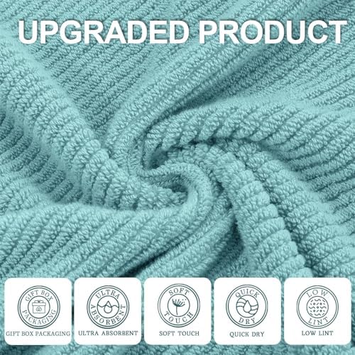 VOOVA & MOVAS Hand Towels 4PC, 100% Cotton, 18x28 in, Aqua Teal