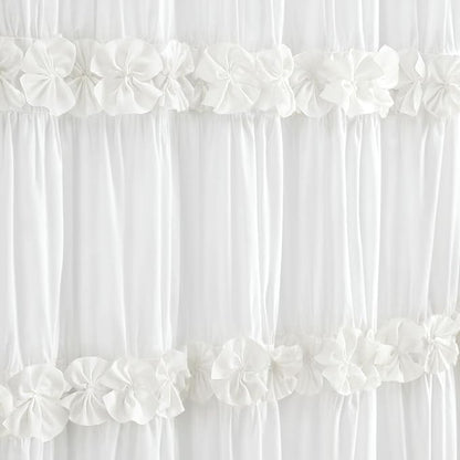 Ruffle Farmhouse Linen Shower Curtain with Vintage Cotton White 72"W x 72"H | Soft Cotton Cloth, Ruffle Bow and Ruffled Hem，Linen Texture，Machine Washable，12 Metal Holes and Plastic Hooks