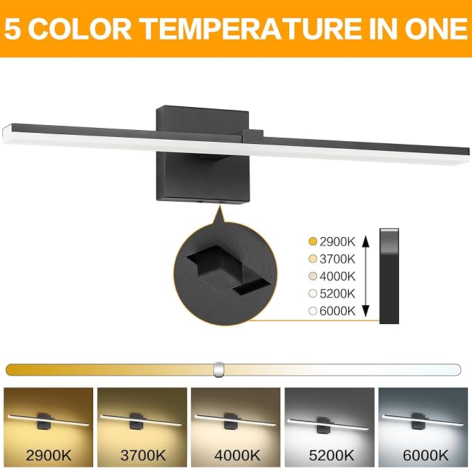 Black Bathroom Light Fixtures Modern Vanity Lights for Bathroom 24in LED Bath Lights Bar 5CCT Dimmable