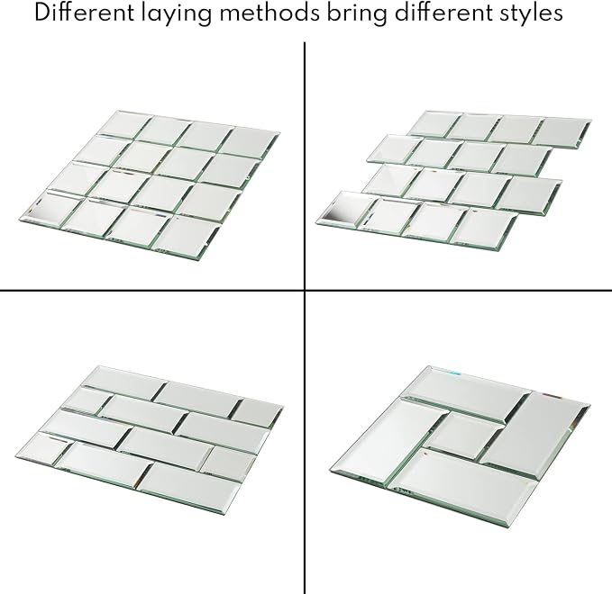 Peel and Stick 3 Inch Beveled Mirror Glass Tile Silver Crystal Mosaic Tile for Kitchen Backsplash Bathroom (3x3 Inch, 32 Sheets)