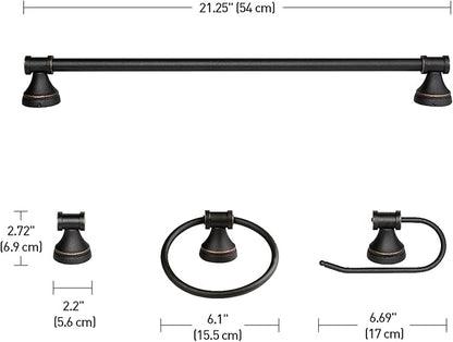 Globe Electric 50192 Parker 5-Piece All-In-One Bathroom Set, Oil Rubbed Bronze, 3-Light Vanity Light with Clear Glass Shades, Towel Bar, Towel Ring, Robe Hook, Toilet Paper Holder, Oil-rubbed Bronze