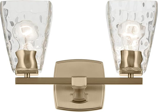 Kichler Marant 14.25" 2-Light Vanity Light with Clear Water Glass in Champagne Bronze, for Bathroom, Powder Room, Over a Mirror, (14.25" W x 9.5" H), 55215CPZWTR