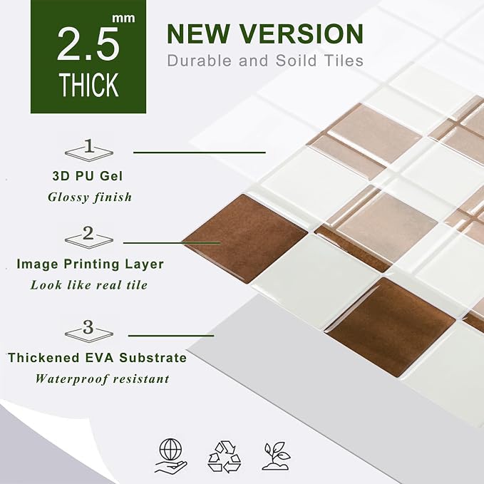 STICKGOO 10 Sheets Peel and Stick Backsplash - 9" x 9" 4D Adhesive Peel and Stick Tile Backsplash for Kitchen&Bathroom