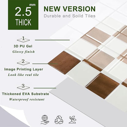 STICKGOO 10 Sheets Peel and Stick Backsplash - 9" x 9" 4D Adhesive Peel and Stick Tile Backsplash for Kitchen&Bathroom