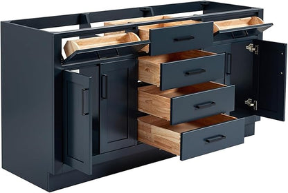 ARIEL Hepburn 66-inch Bathroom Vanity Base Cabinet,Solid Wood, 4 Soft Closing Doors, 6 Dovetail Drawers, Midnight Blue