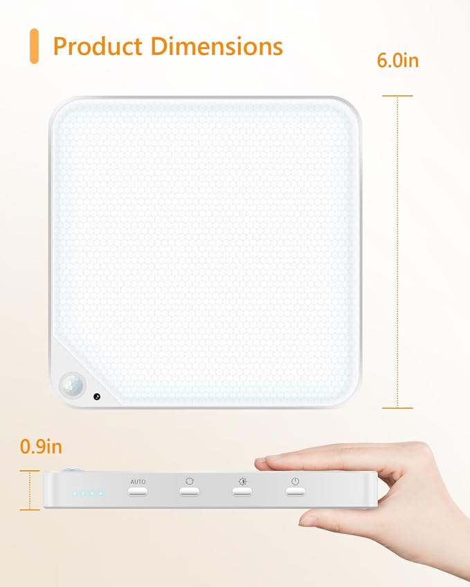 Rechargeable 6W Motion Sensor Light Indoor for Closet,Ceiling&Shower,1-Pack | No Wiring & Magnetic Stick-on Installation•Remote Control•5 Brightness Levels & 3 Color Temperatures•Ideal for Small Spaces