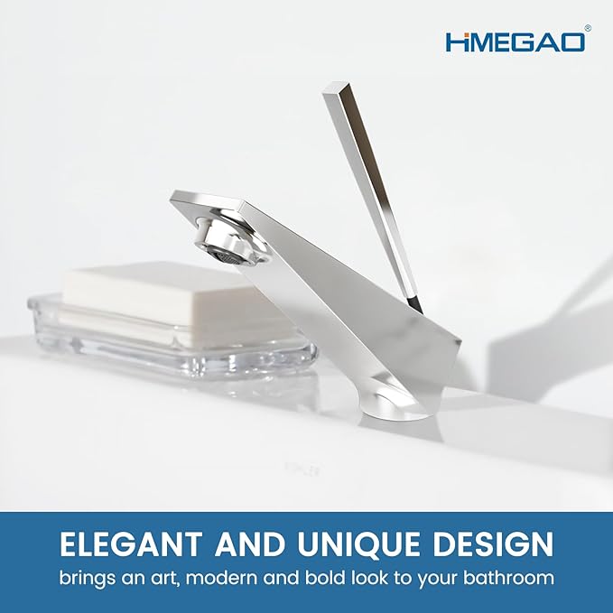 Bathroom Sink Faucet Chrome, Single Handle Brass Sink Faucet with Unique Design, Single Hole Basin Mixer for Lavatory, Vanity, RV, Modern Farmhouse, Suitable for 1 Hole