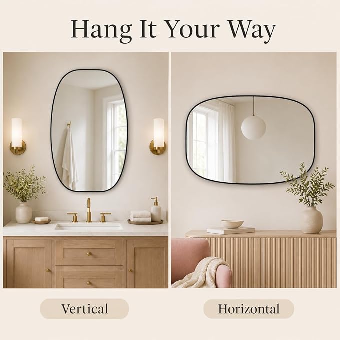 Black Oval Bathroom Mirrors 30x48 Inch | Oblong Vanity Mirror, Crystal-Clear HD Glass, Rust-Proof Aluminum Frame, Elegant Inner-Curved Edge, Modern Contemporary Style