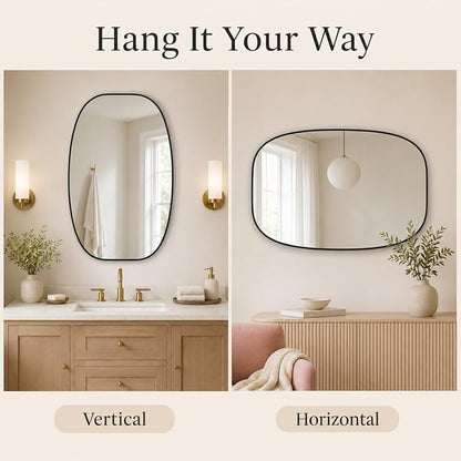 Black Oval Bathroom Mirrors 30x48 Inch | Oblong Vanity Mirror, Crystal-Clear HD Glass, Rust-Proof Aluminum Frame, Elegant Inner-Curved Edge, Modern Contemporary Style