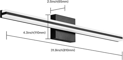 SOLFART Bathroom Vanity Light Fixtures 32 Inch 20W Modern Black LED Bathroom Lights Over Mirror Dimmable Wall Lights