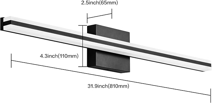 SOLFART Vanity Lights for Bathroom 31.8 Inch Dimmable Matte Black Modern Bathroom Light Fixtures 20W 5CCT LED Lights