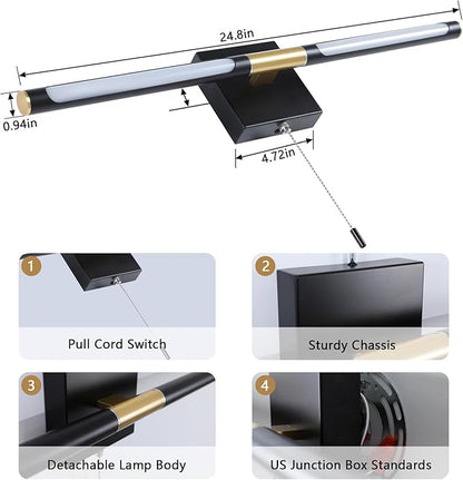 Black and Gold LED Bathroom Vanity Light Bar, 24 inch LED Vanity Light Fixtures Over Mirror, Morden Bathroom Sconces Lighting 4000K,Sconces Wall Lighting with Adjustable Lamp Tube