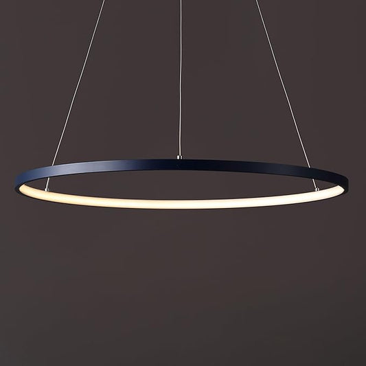 JONATHAN Y 23.75" Navy Modern Integrated LED Pendant Light, Dimmable Round Hoop Chandelier for Kitchen Island, Dining Room, Adjustable Height Metal Hanging Light (JYL7203F)