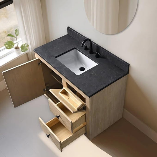Vanity Art 42" Bathroom Vanity with Sink, Vanity Cabinet with Doors and Shelf, Modern Wood Bathroom Vanity with White Marble Top, Solid Wood Frame, 2 Right Functioning Shaker Drawer,VA70-42-LW-B