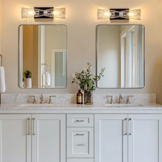 Wall Mirror Brushed Nickel for Bathroom, 24x36x1 Rounded Rectangle Mirror with Stainless Steel Silver Metal Frame, Modern Bathroom Vanity Mirror