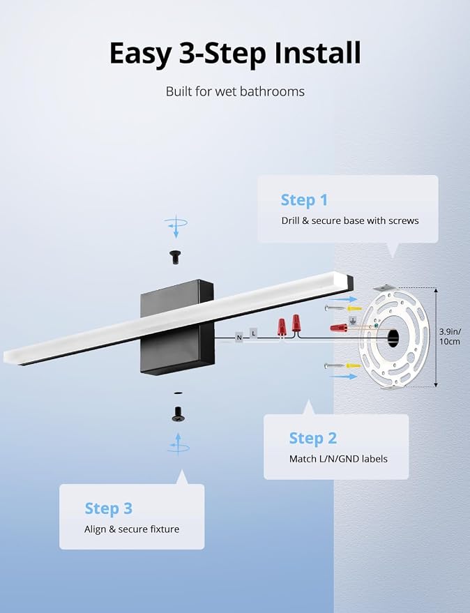 Led Vanity Lights Over Mirror Soft Shadow Free Black Bathroom Lamp for Wall,14W 24 Inch Long Restroom Lighting Bars Cool White 6000K Lámparas Luces para Baños Sobre Espejo Modernas 2 Pack