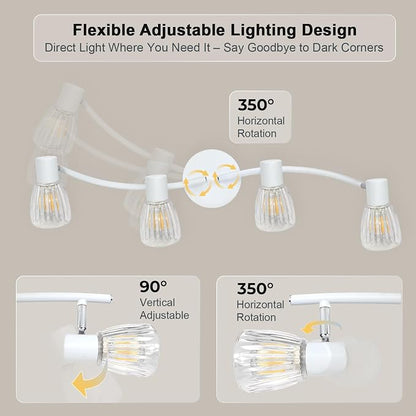 HiBay 4-Light Track Lighting White, Adjustable Modern Ceiling Light Fixture | with Glass Shades, Flush Mount Ceiling Wall Spotlight Indoor for Bathroom, Kitchen, Living Room, E12 Base, No Bulbs