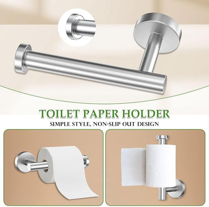 10-Piece Towel Bar Set Brushed Nickel Bathroom Hardware Accessories Set Includes 23.6in Towel Bar Round Towel Ring TP Holder and Hooks Stainless Steel Wall-Mounted Towel Racks Set for Bathroom