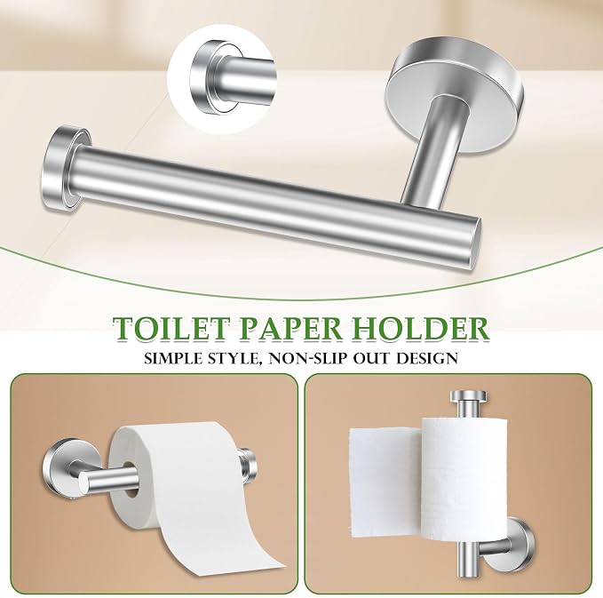 5-Piece Towel Bar Set Brushed Nickel Bathroom Hardware Set Include Towel Bar Towel Ring Paper Towel Holder Coat Hooks Stainless Steel Wall-Mounted 23.6 in
