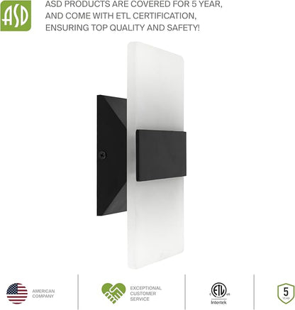 ASD 8 Inch Indoor LED Wall Sconce - 10W 2700K-5000K Dimmable Black Wall Sconce Lights for Living Room, Bedroom, Bathroom, Hallway - Modern Wall Sconces Hardwired, ETL Interior Light