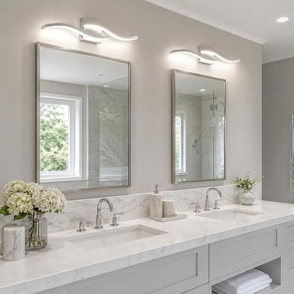 Brushed Nickel Curved Bathroom Vanity Light Fixture Over Mirror, 23.62 inch Modern LED Wall Lamp 5500K Bathroom Light Fixture Vanity Lighting Wall Sconces,2 Packs